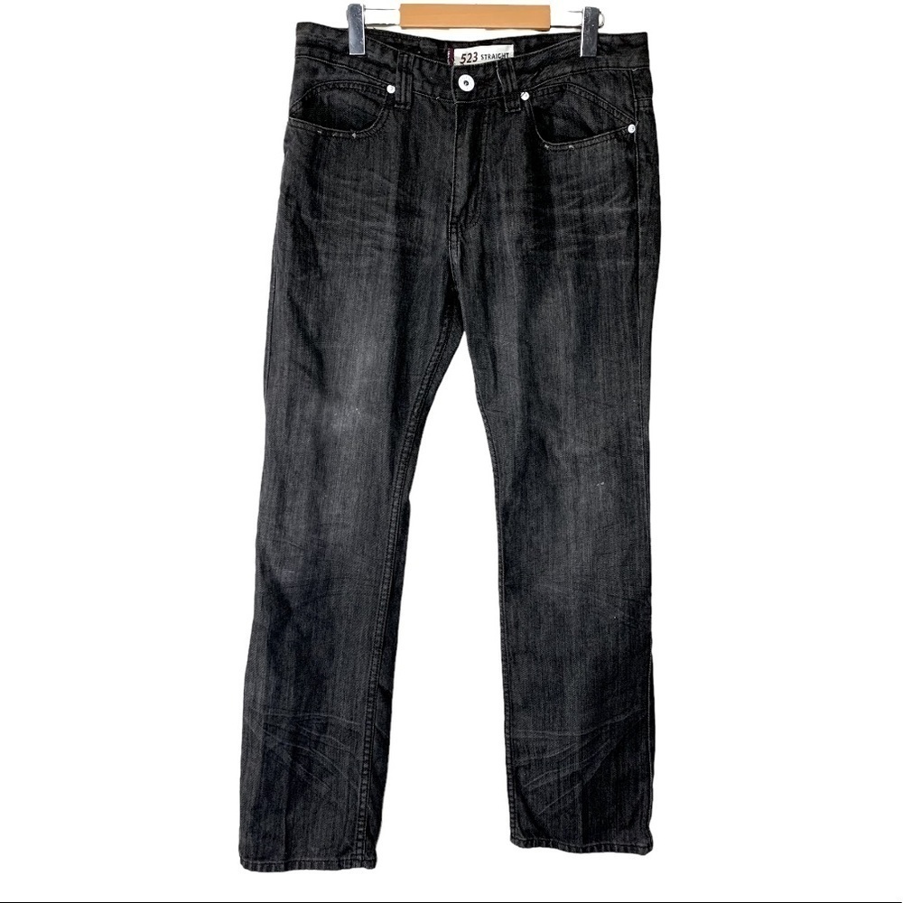 LEVI'S Vintage 523 Distressed Black Straight Fit Jeans Stone Wash Denim Sz 34x32